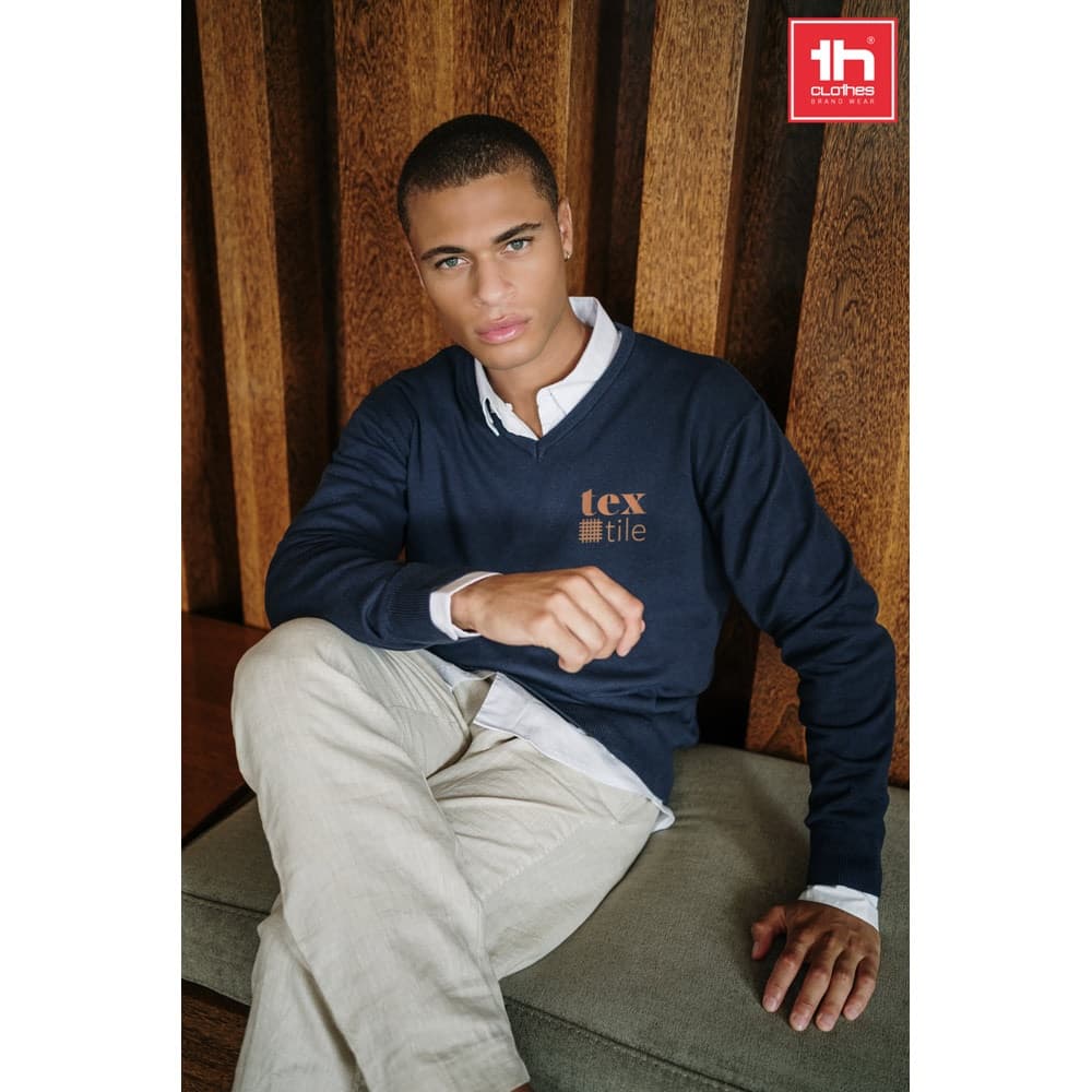 THC MILAN. Pullover da uomo con scollo a V in cotone e poliammide - vista 4