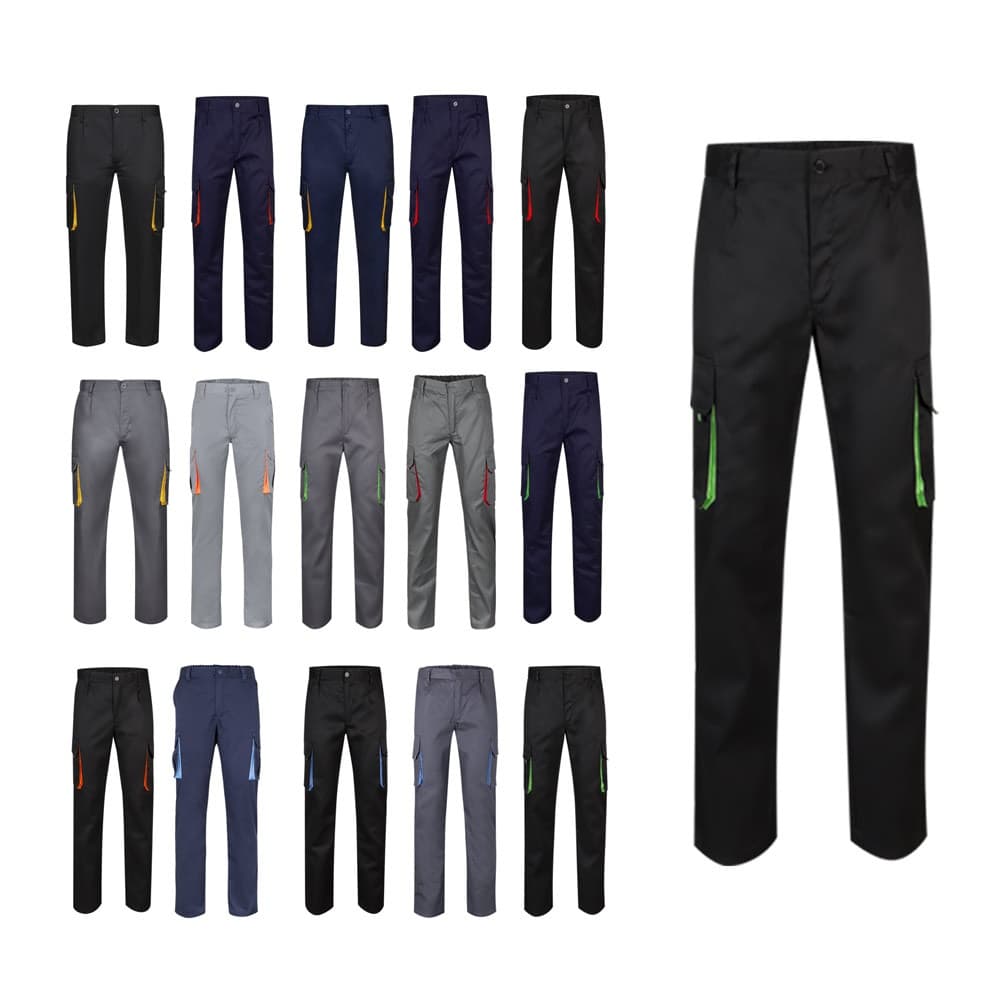 VL HYPNOS. Pantaloni in twill bicolore con diverse tasche (200g/m²), in cotone (35%) e poliestere (65%) - vista 7
