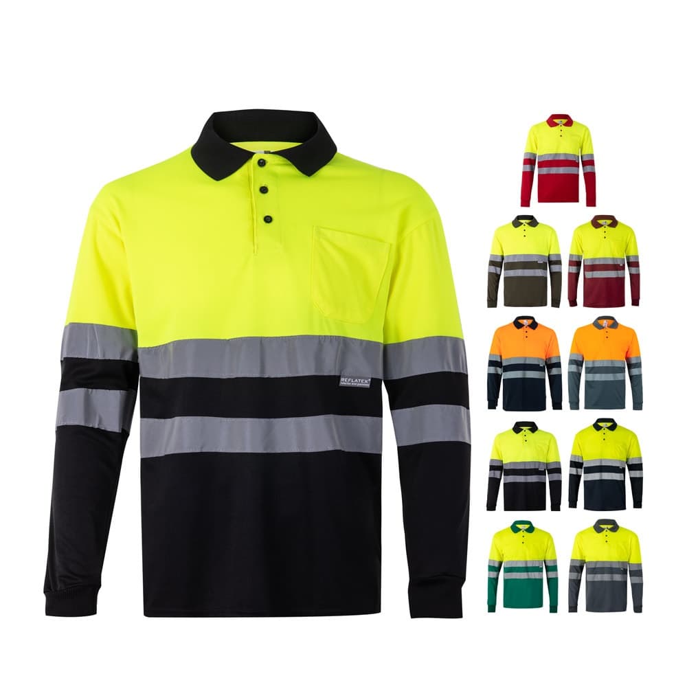 VL VULCAN. Polo bicolore bird-eye (160g/m²) con maniche lunghe, in poliestere (100%) - vista 6
