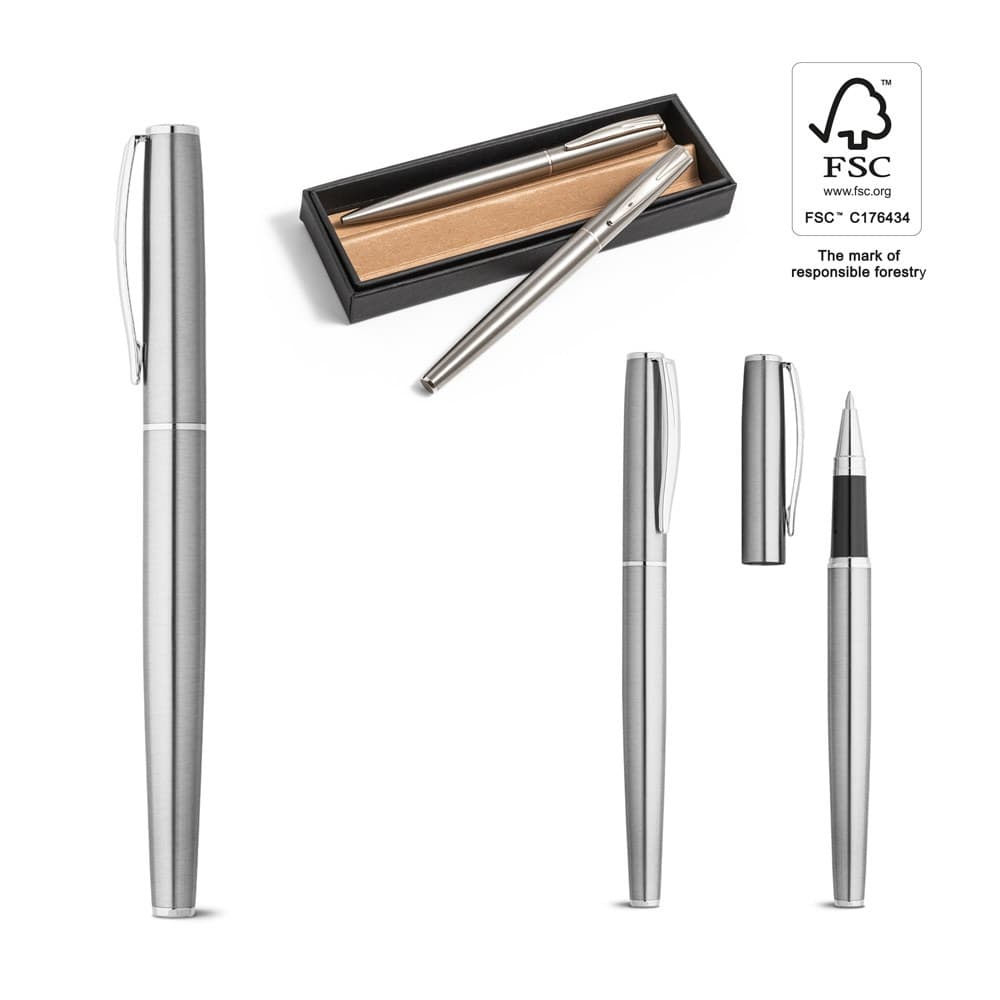 ELLA. Set di penna roller e penna a sfera con corpo in acciaio inossidabile (53% rSS) con clip - vista 5