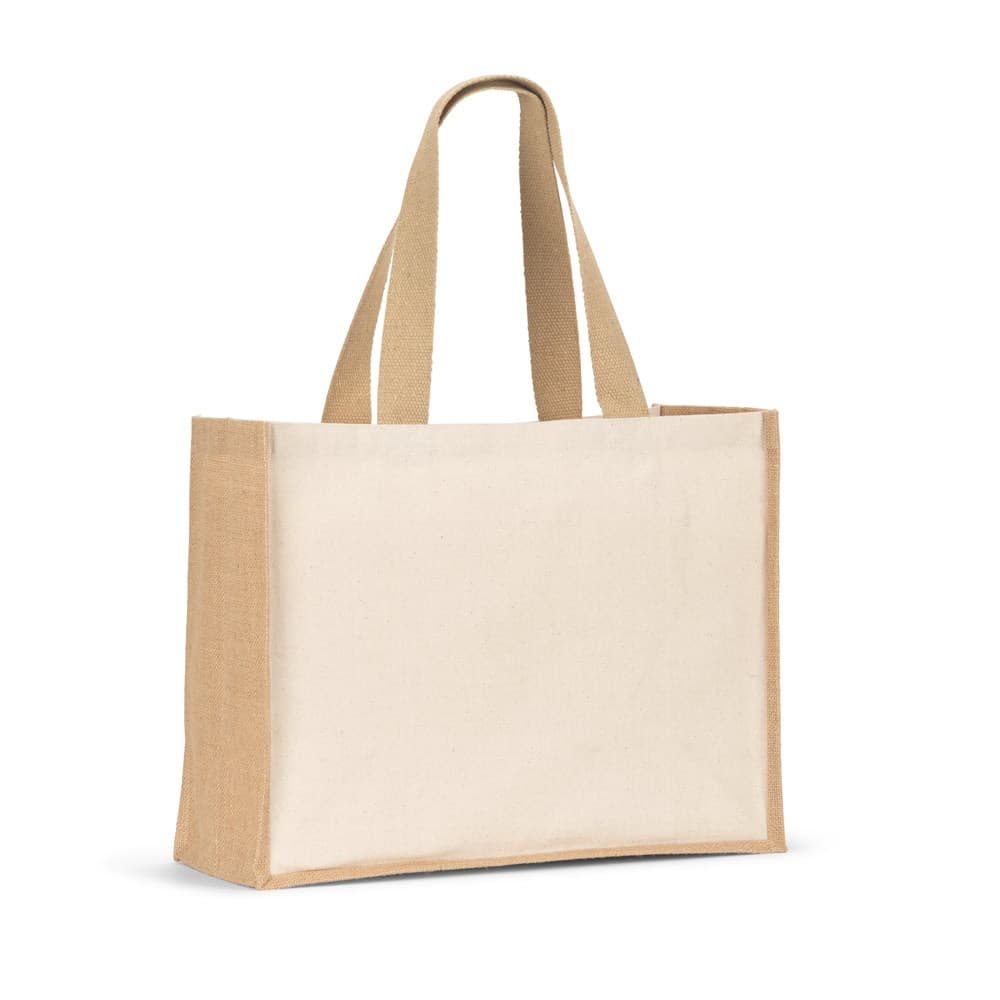HELSINQUE. Borsa in tela (320 g/m²), con fondo e fianchi in iuta laminata (350 g/m²) nei toni naturali - vista 1