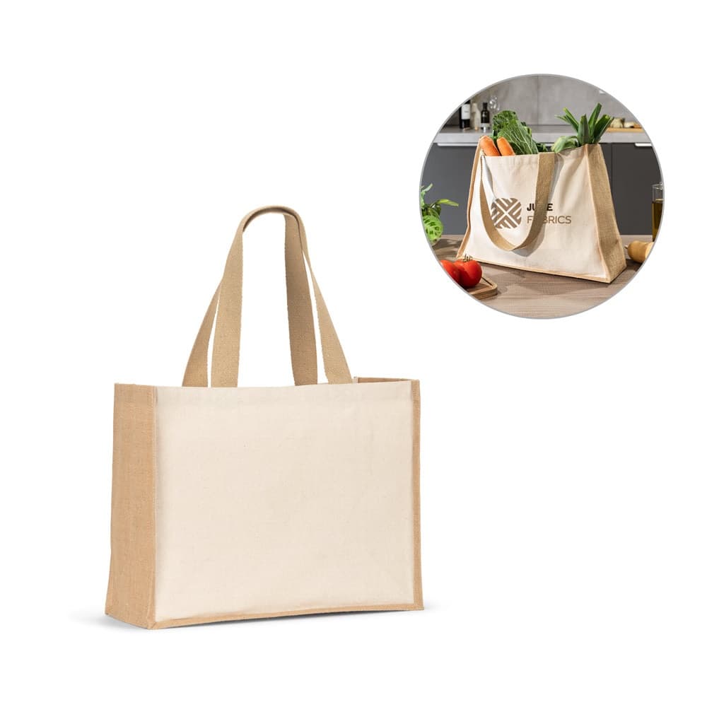 HELSINQUE. Borsa in tela (320 g/m²), con fondo e fianchi in iuta laminata (350 g/m²) nei toni naturali - vista 3