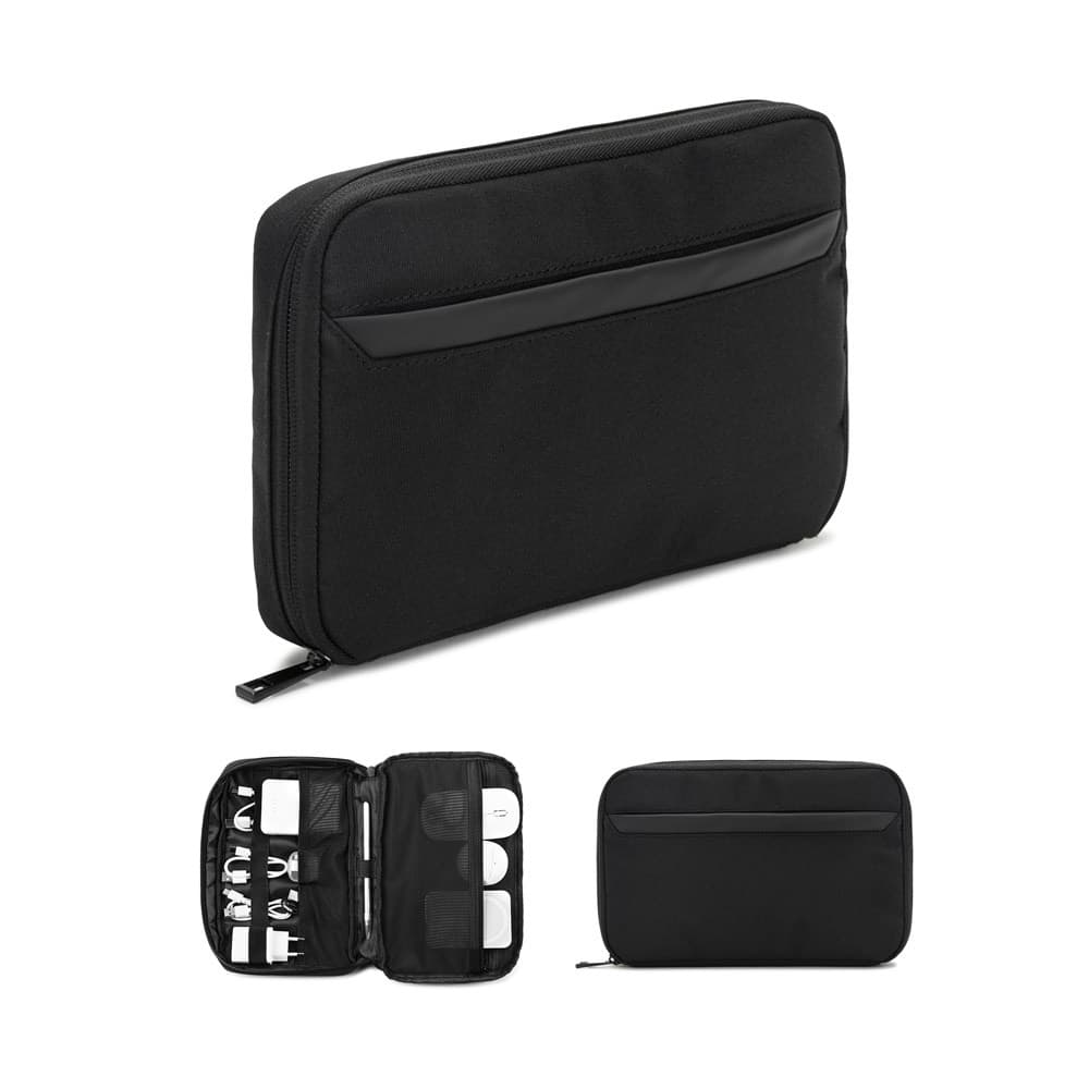 YANGON. Ampia borsa organizer per accessori tecnologici in twill con rivestimento idrorepellente e poliestere riciclato 600D - vista 4