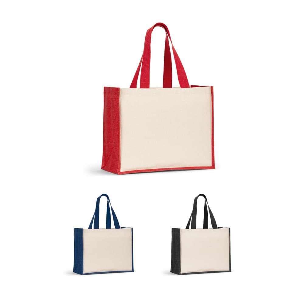 HELSINQUE COLOUR. Borsa in tela (320 g/m²), con fondo e fianchi in iuta laminata (350 g/m²) colorata - vista 2