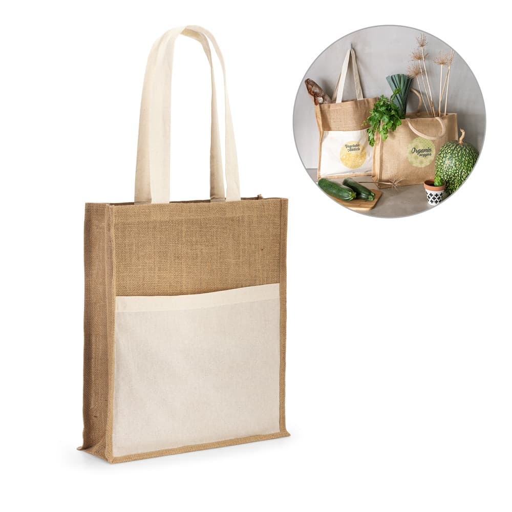 BRAGA. Borsa in juta (240 g/m²) con tasca in 100% cotone (140 g/m²) - vista 2