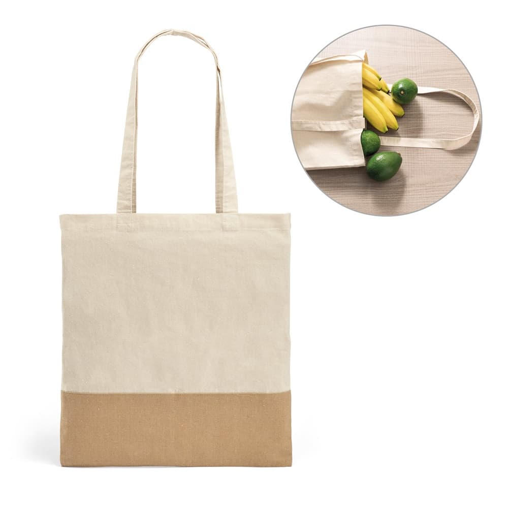 MERCAT. Borsa in cotone 100% (160 g/m²) con dettaglio in imitazione iuta - vista 3
