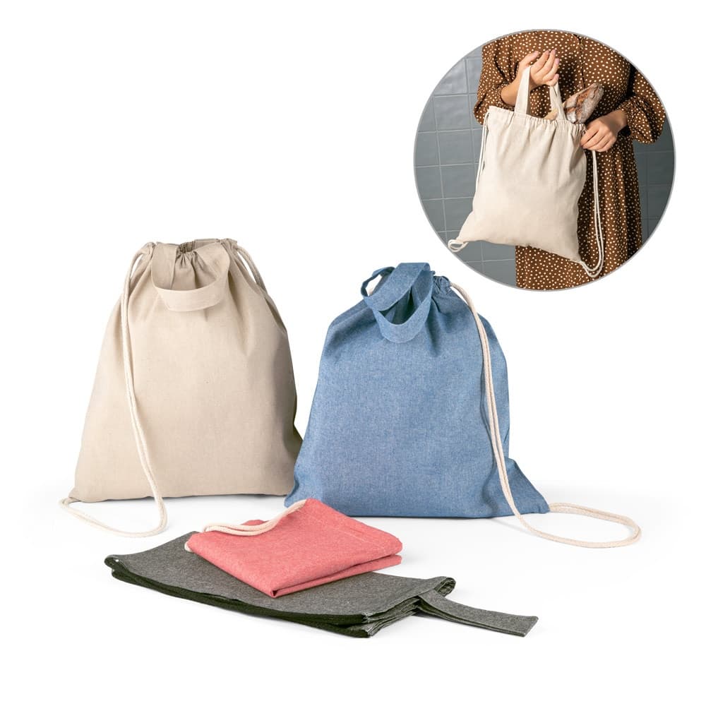 RISSANI. Zaino a sacca con cotone riciclato (70%) e poliestere (30% rPET) (140 g/m²) - vista 3