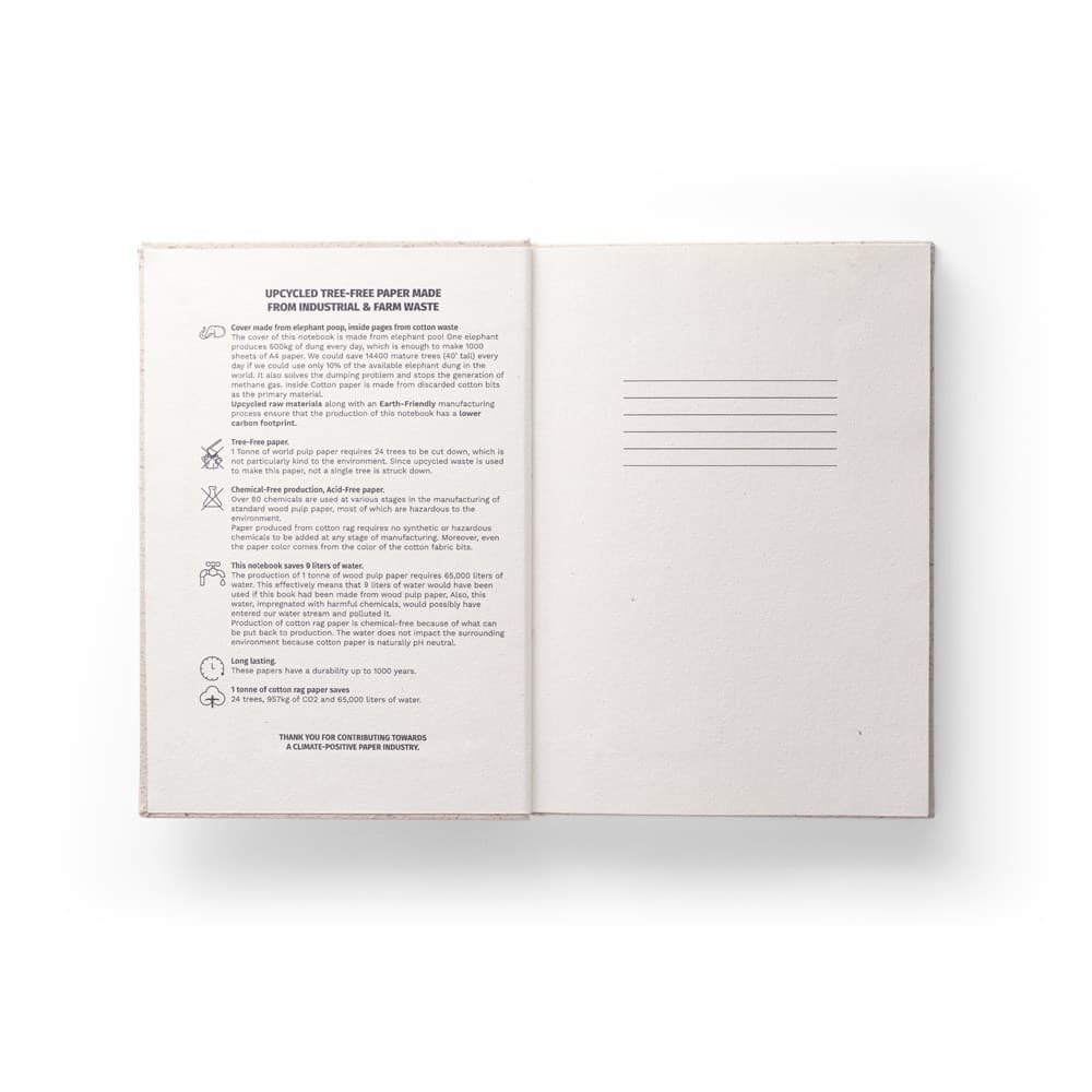 ORGANIC RIGID. Block notes A5 con copertina rigida fabbricata tramite la materia organica degli elefanti (80%) - vista 3