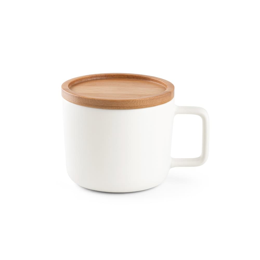 FANGIO. Tazza in ceramica da 220 mL con tappo e base in bambù - vista 2