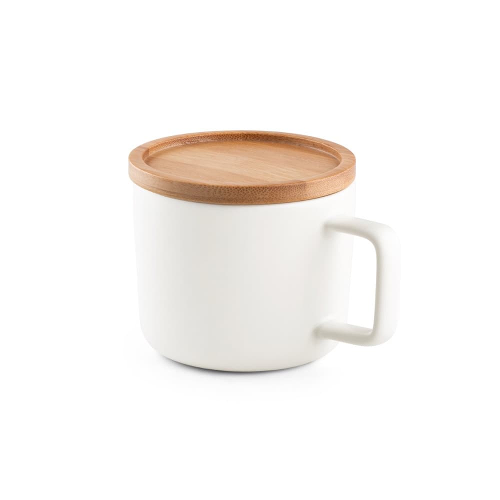 FANGIO. Tazza in ceramica da 220 mL con tappo e base in bambù - vista 1