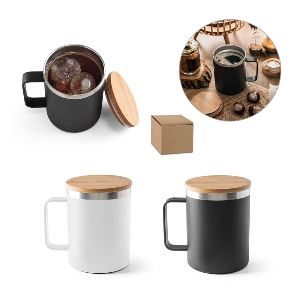 LAUDA. Tazza in acciaio inossidabile riciclato al 90% con coperchio in bambù 420 mL - vista 4