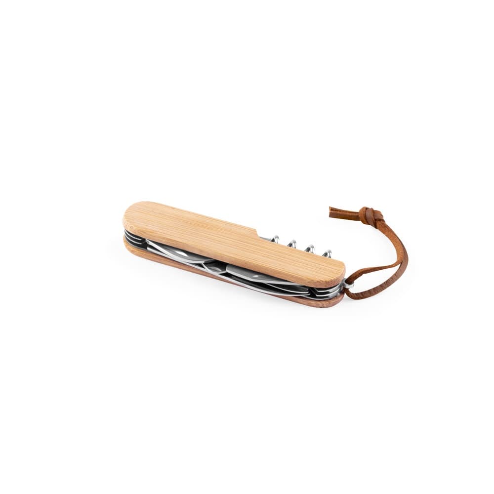 RYKER. Coltello tascabile multifunzionale in bambù e acciaio inossidabile con manico in PU - vista 1