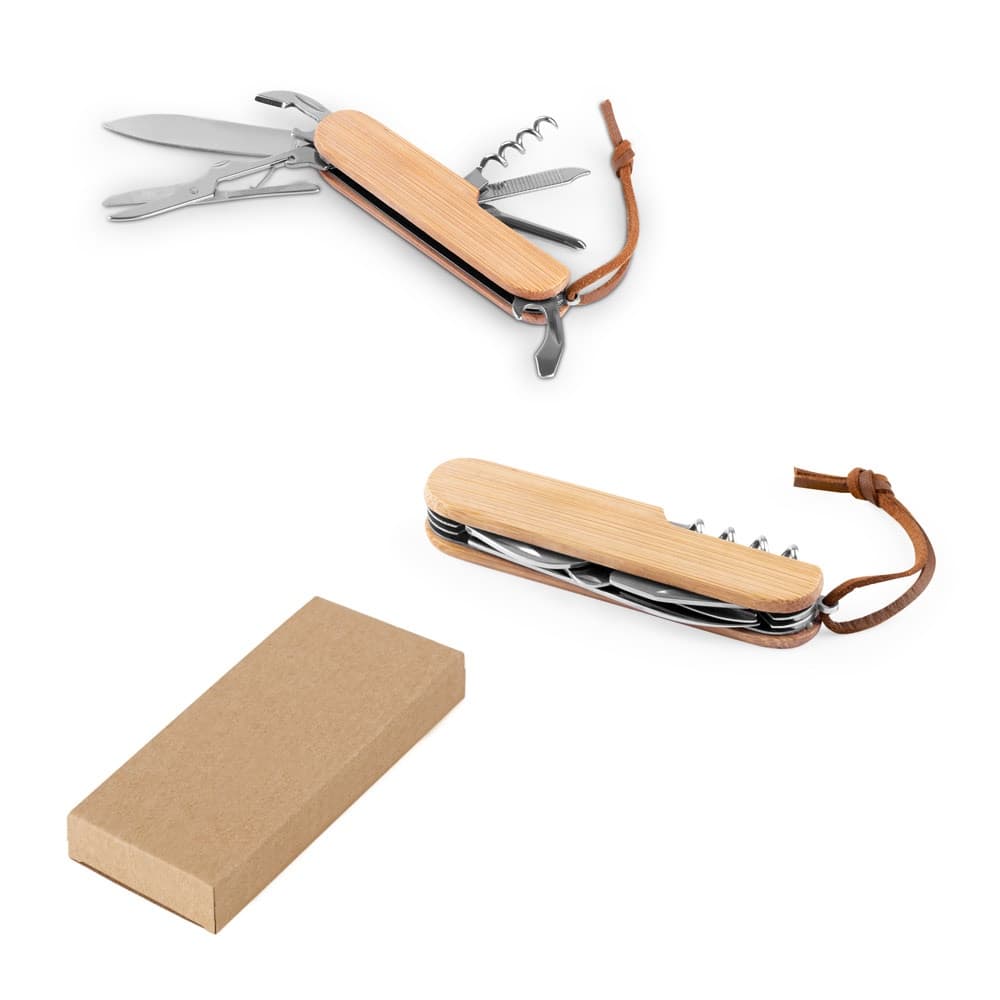 RYKER. Coltello tascabile multifunzionale in bambù e acciaio inossidabile con manico in PU - vista 5