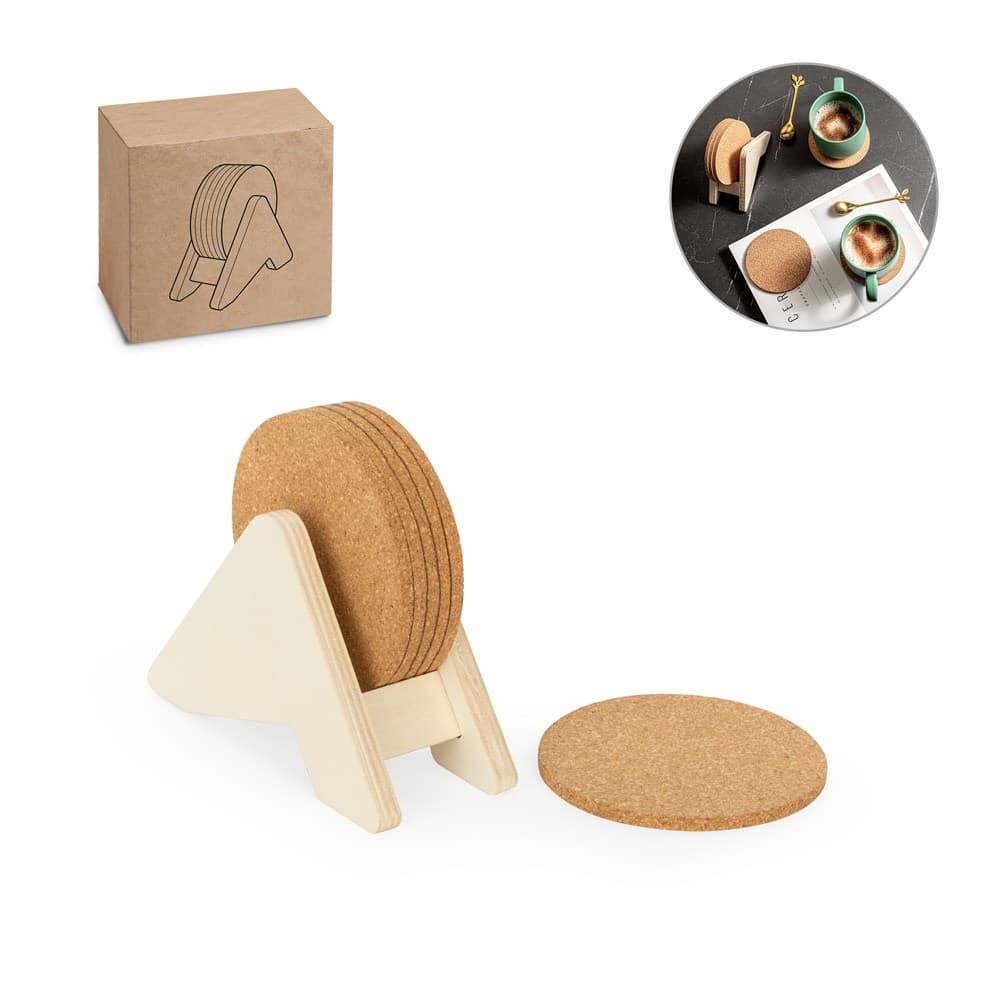 PLYCORK. Supporto in compensato con 6 sottobicchieri in sughero - vista 5