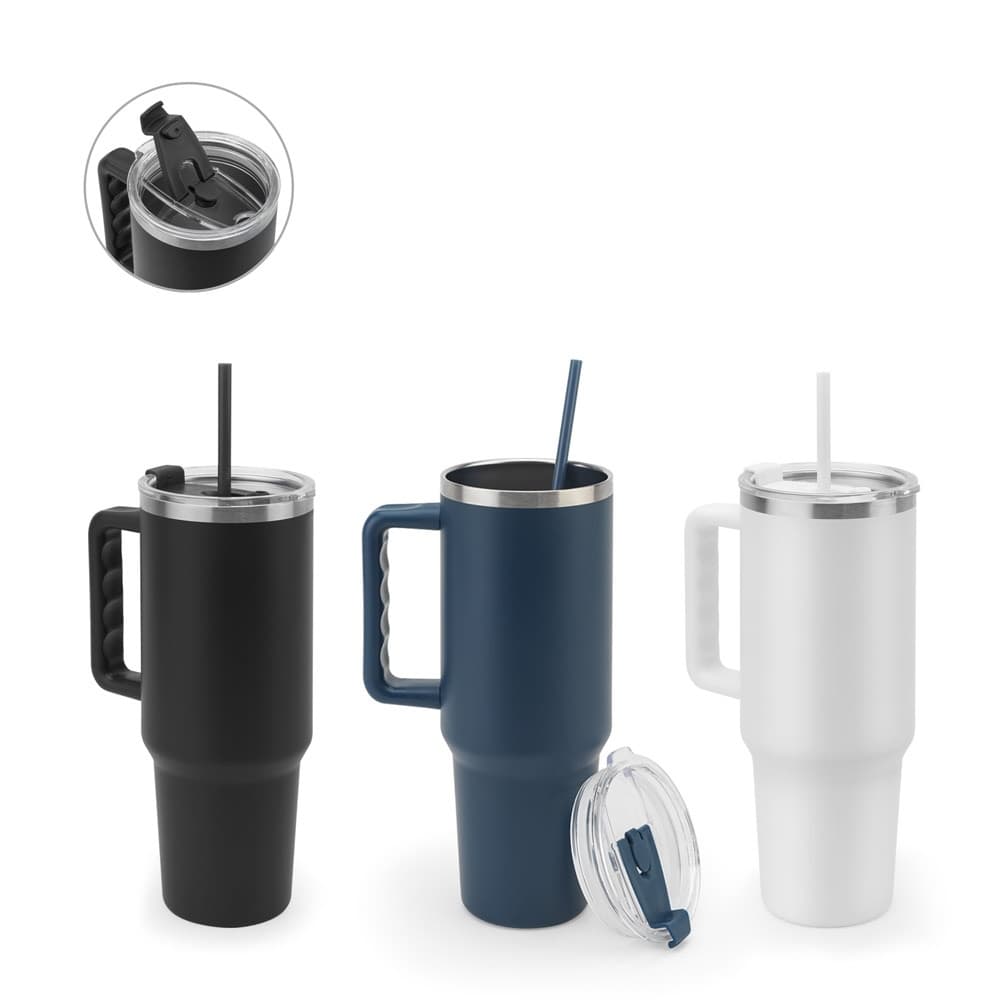 JOYNER XL. Tazza da viaggio grande in acciaio inossidabile (riciclata al 91%) con doppia parete isolata sottovuoto e finitura opaca da 1300 ml - vista 5
