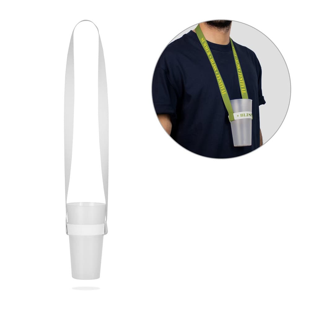 OXFORD. SET Lanyard SUBLIMATION Long II (20 mm) Duo in poliestere riciclato (100% rPET) con elastico portabicchiere per sublimazione - vista 2
