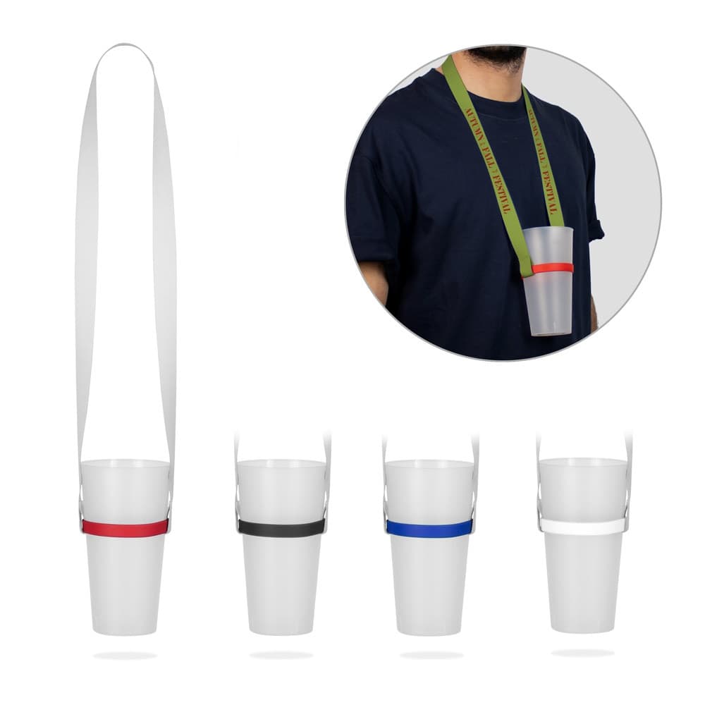 ROTHERHAM. SET Lanyard SUBLIMATION Long II (20 mm) Duo in poliestere riciclato (100% rPET) con portabicchieri in silicone - vista 3