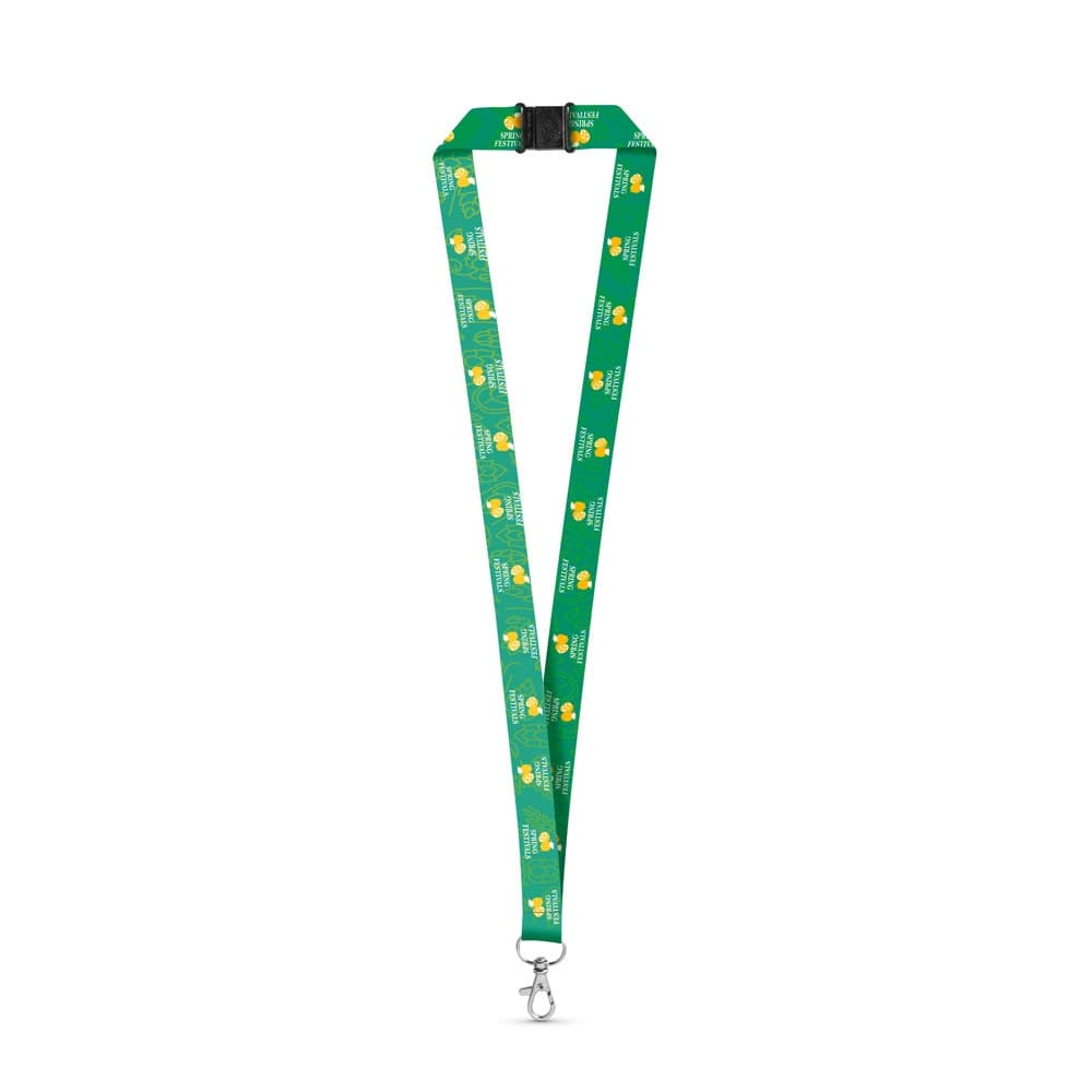 DOVER. SET Lanyard SUBLIMATION Long II (20 mm) in poliestere riciclato (100% rPET) con moschettone a leva da 20 mm e chiusura di sicurezza - vista 1