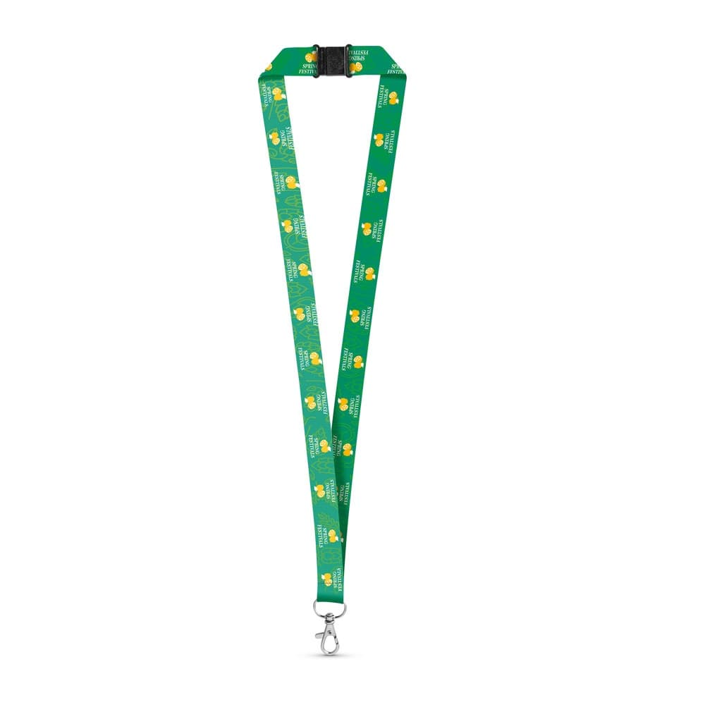DOVER. SET Lanyard SUBLIMATION Long II (20 mm) in poliestere riciclato (100% rPET) con moschettone a leva da 20 mm e chiusura di sicurezza - vista 3
