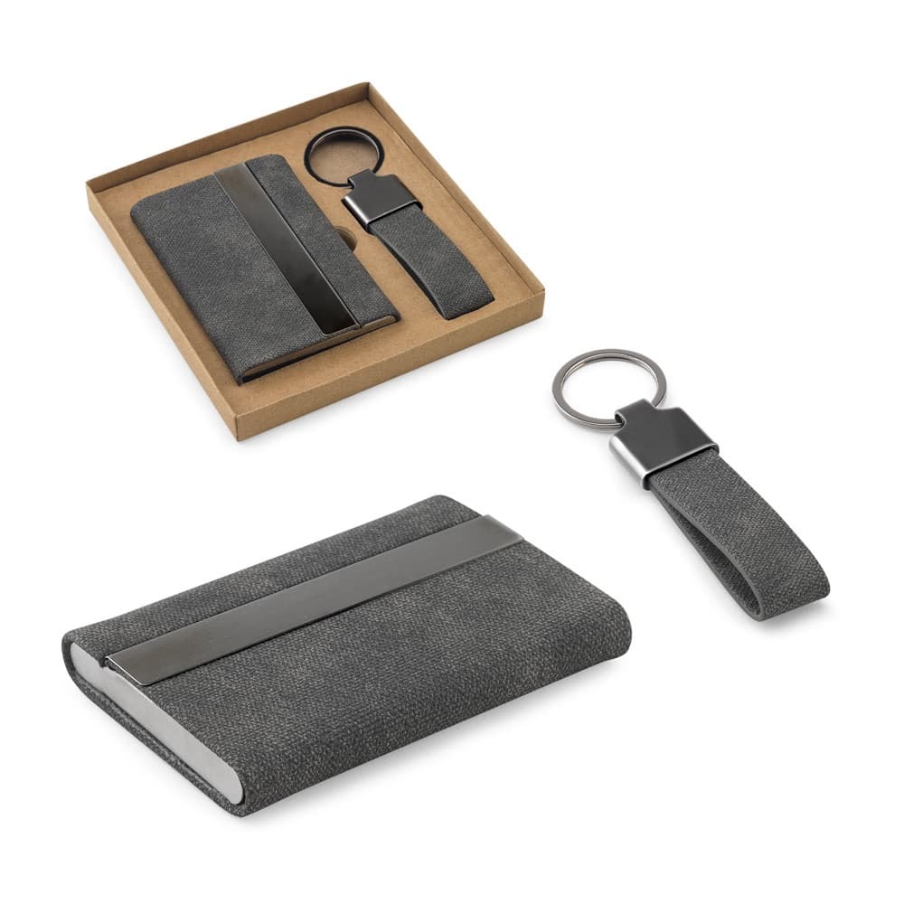 VAUGHN. Set composto da un portacarte e un portachiavi, entrambi in metallo e poliestere riciclato (30% rPET) - vista 5