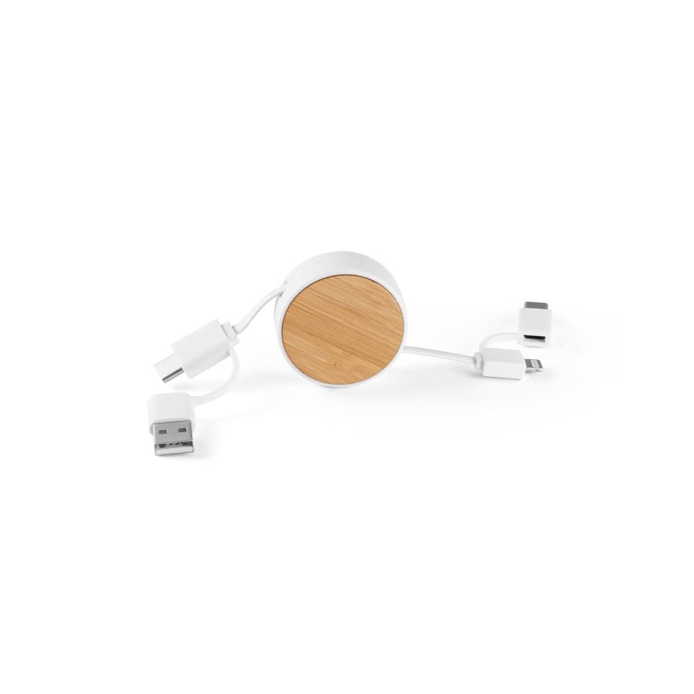 RUBINS. Cavo USB retrattile 6 in 1 in ABS riciclato (100% rABS) e bambù - vista 1