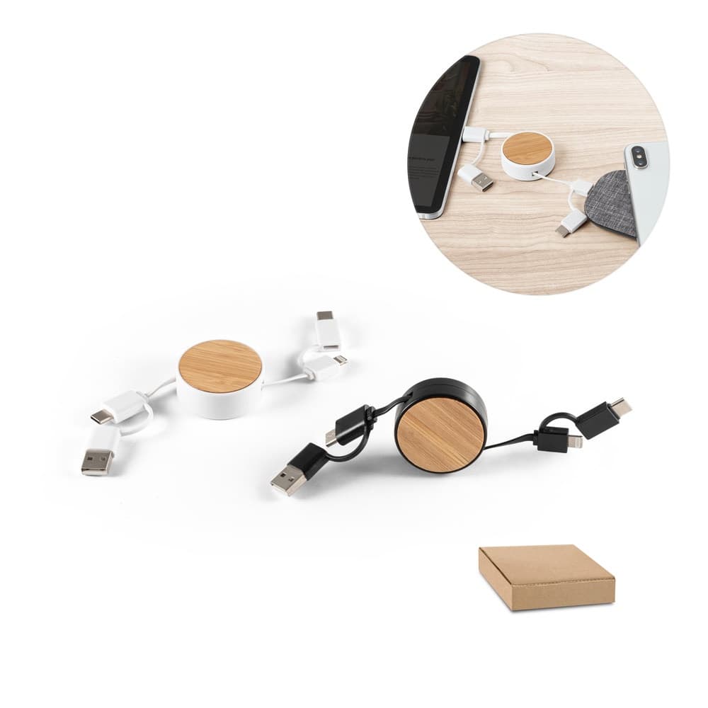 RUBINS. Cavo USB retrattile 6 in 1 in ABS riciclato (100% rABS) e bambù - vista 2