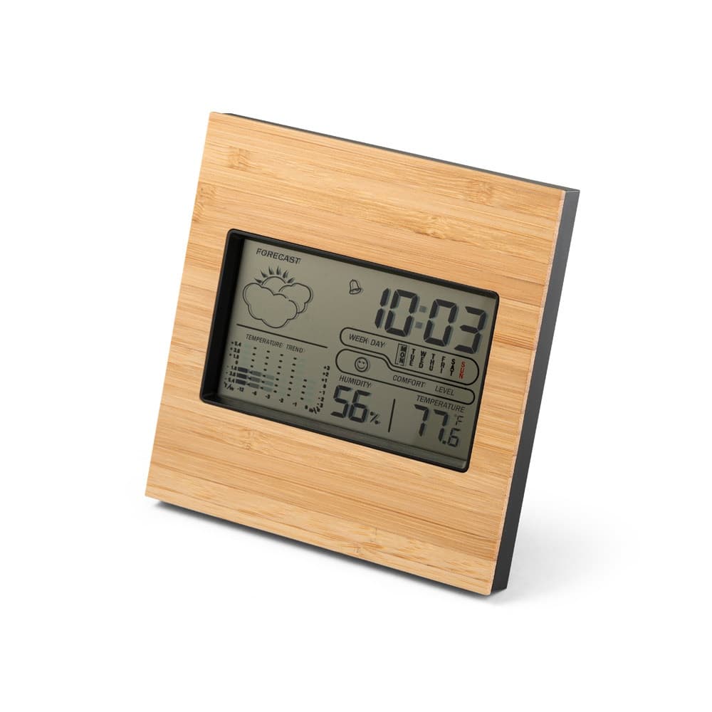 BROMLEY. Stazione meteo da tavolo con schermo LCD in ABS e bambù - vista 1