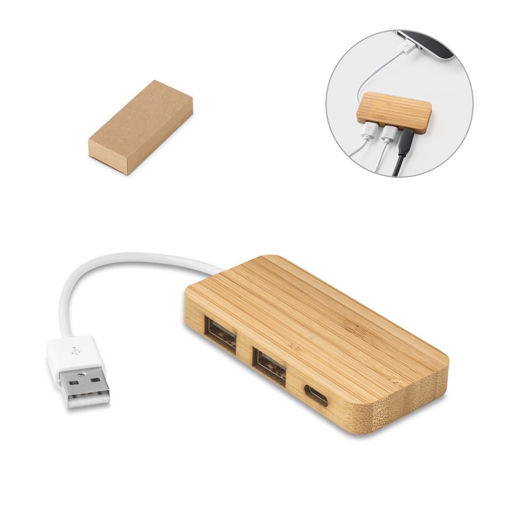 MOSER. HUB con 2 porte USB-A e 1 USB-C in bambù - vista 5