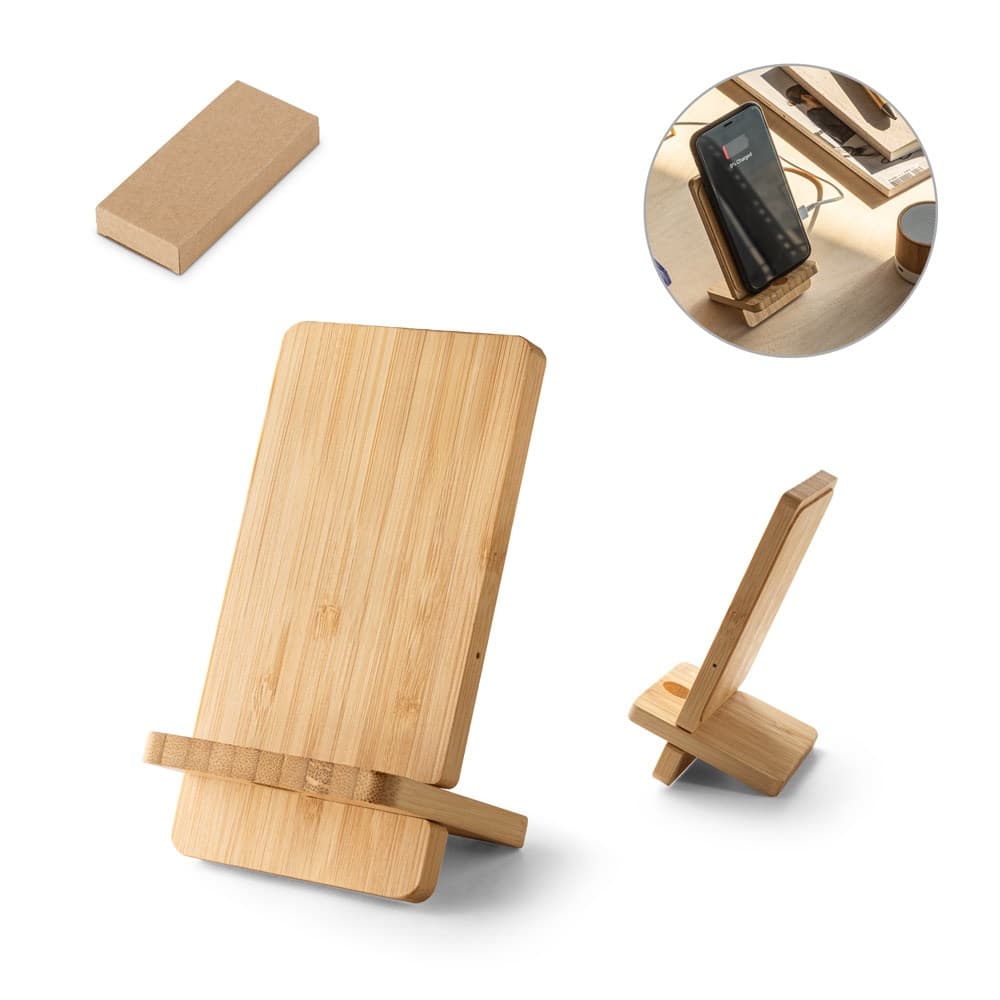 LANGE. Supporto per smartphone con caricatore wireless veloce da 15W in bambù - vista 5