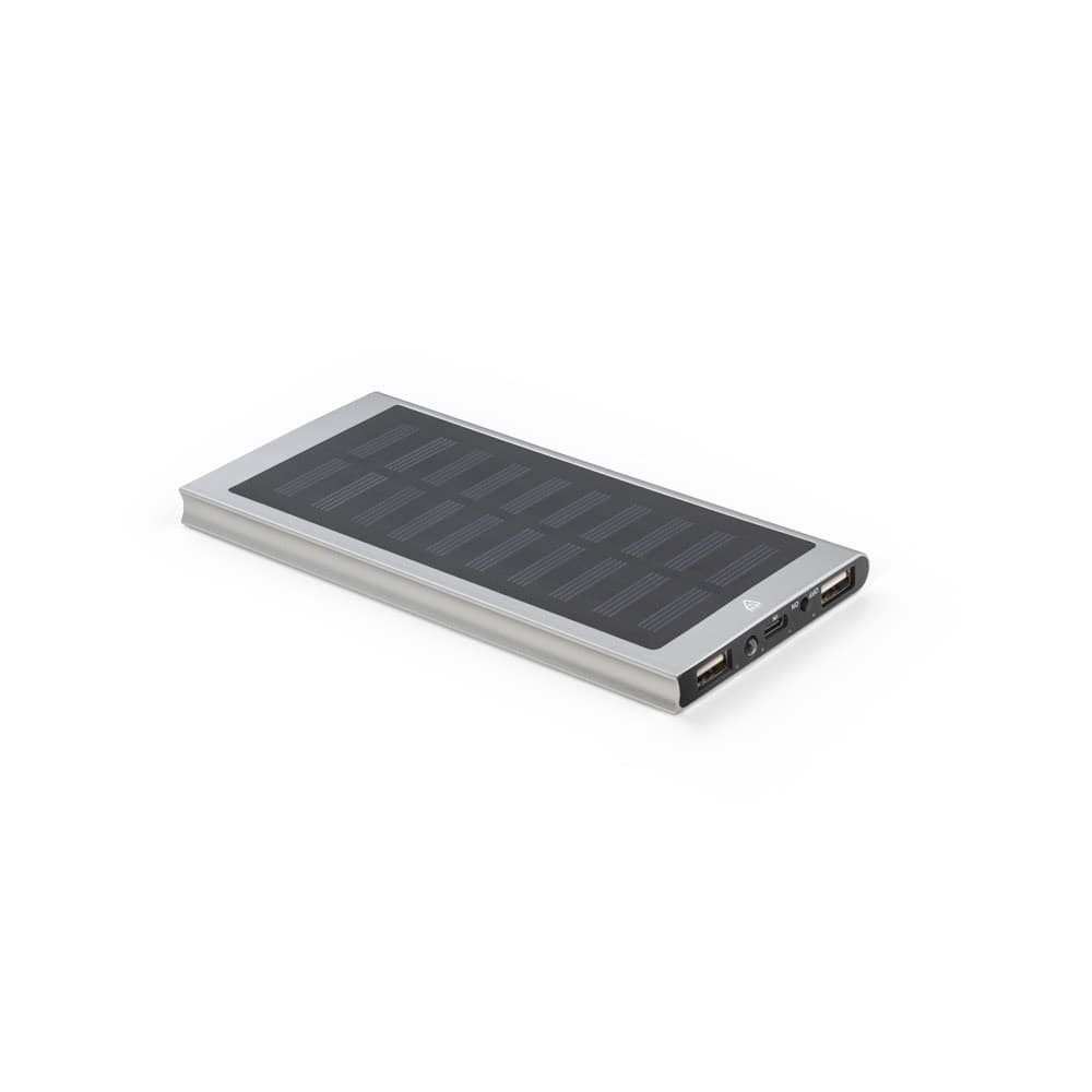 CLERK. Power bank da 8'000 mAh con pannello solare in alluminio 100% riciclato - vista 1
