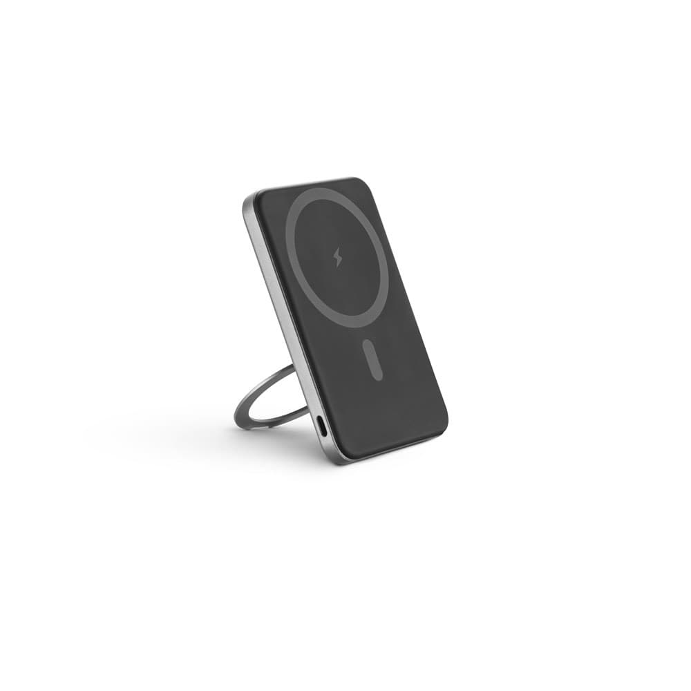 WARSHEL 5. Power bank magnetico da 5'000 mAh con caricatore wireless superveloce da 15W in ABS riciclato (100% rABS) con supporto - vista 1