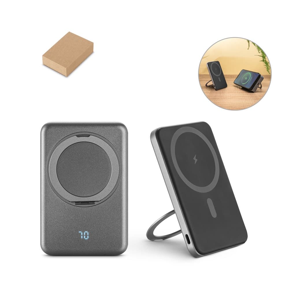 WARSHEL 5. Power bank magnetico da 5'000 mAh con caricatore wireless superveloce da 15W in ABS riciclato (100% rABS) con supporto - vista 7