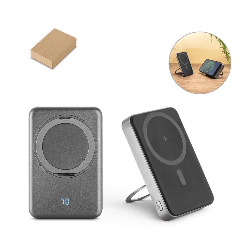 WARSHEL 10. Power bank magnetico da 10'000 mAh con caricatore wireless superveloce da 15W in ABS riciclato (100% rABS) con supporto - vista 7