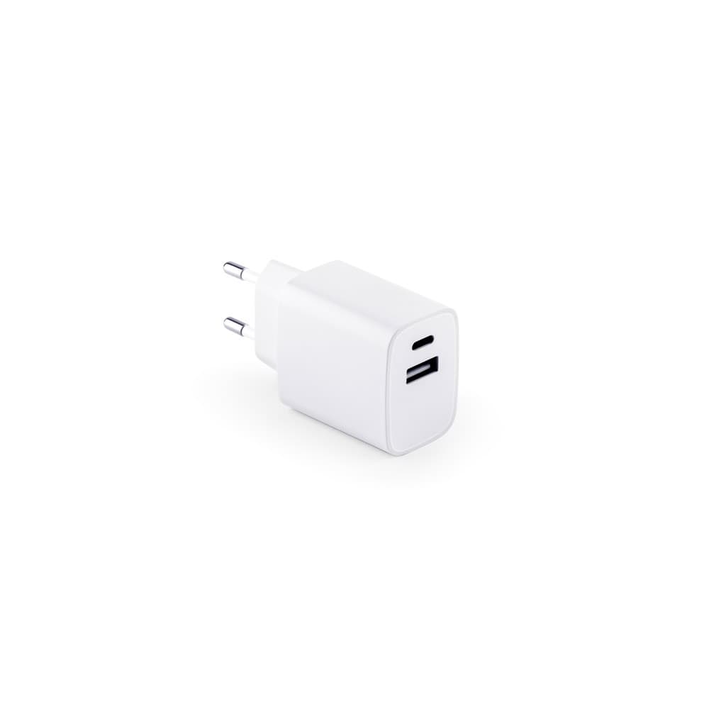 WEGENER. Adattatore di corrente con porta USB-A 18W e porta USB-C 20W in ABS riciclato (100% rABS) - vista 1