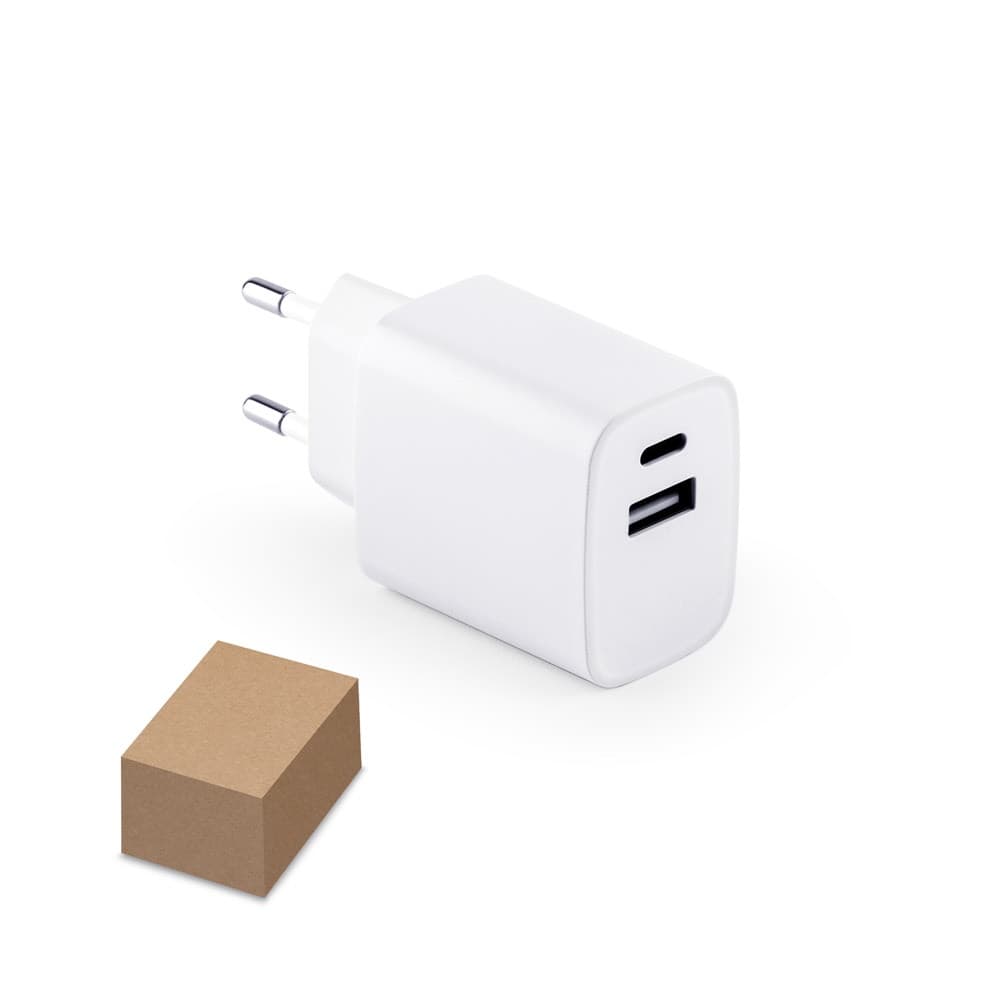 WEGENER. Adattatore di corrente con porta USB-A 18W e porta USB-C 20W in ABS riciclato (100% rABS) - vista 5