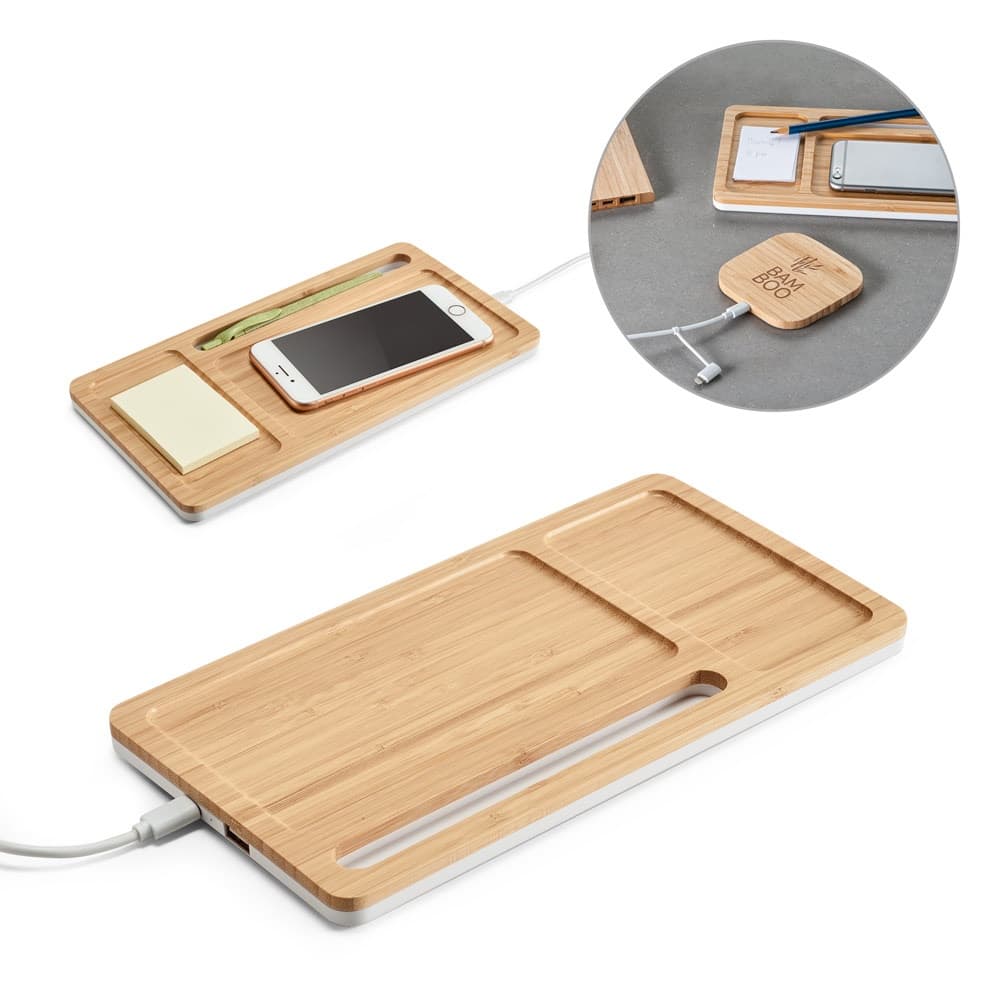 MOTT. Organizer da tavolo con caricatore wireless da 15W in bambù e ABS - vista 3