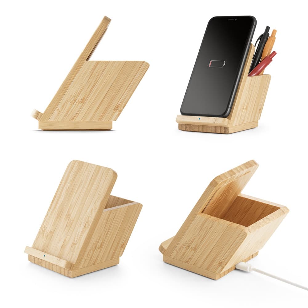 LEAVITT. Supporto per smartphone e porta biro con caricatore wireless veloce da 10W in bambù - vista 6