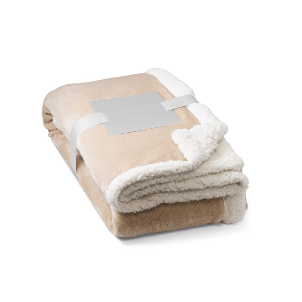 HEIDEN. Coperta reversibile in pile confezionata (190 g/m²) con nastro in raso e cartoncino personalizzabile - vista 1