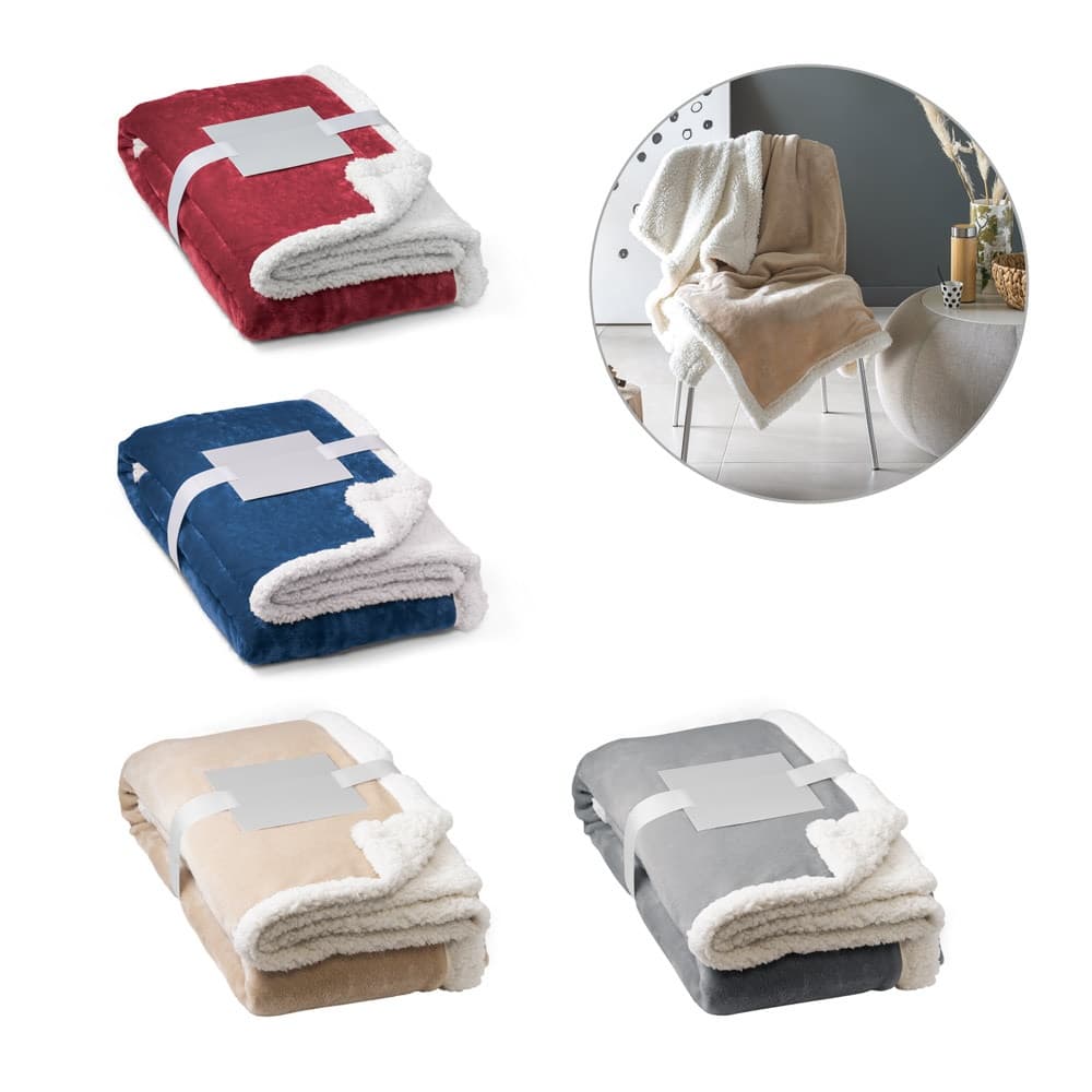 HEIDEN. Coperta reversibile in pile confezionata (190 g/m²) con nastro in raso e cartoncino personalizzabile - vista 3