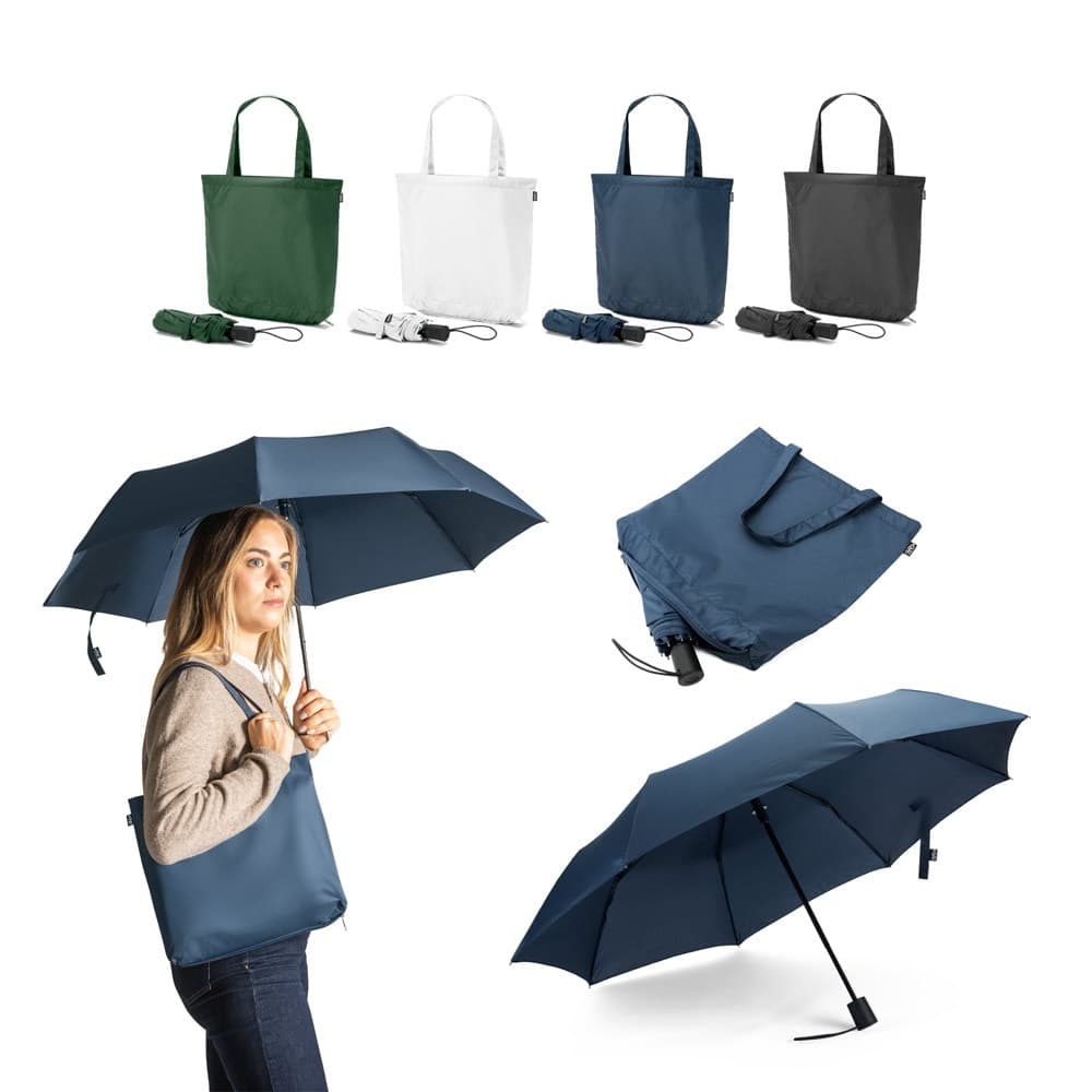 SKYLAR. Ombrello 2 in 1 con borsa per la spesa in poliestere riciclato inclusa - vista 6