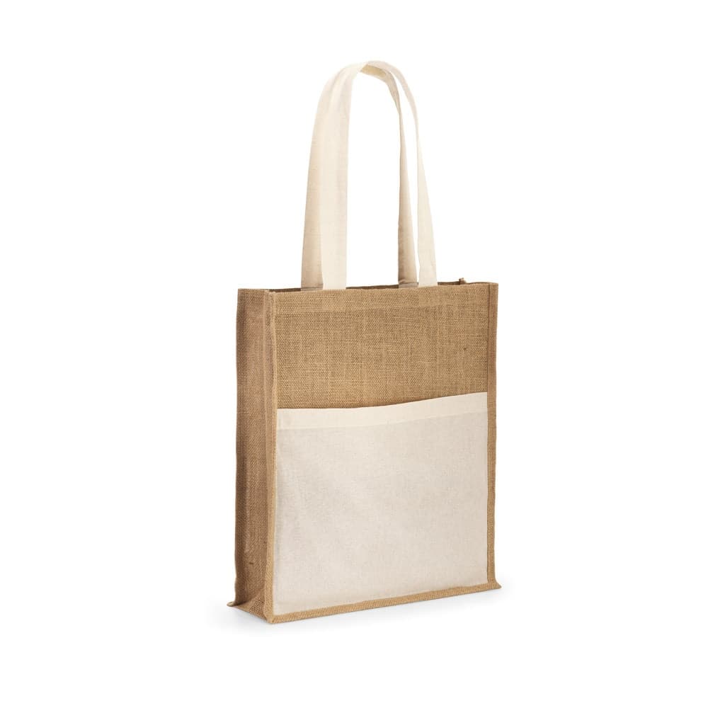 BRAGA. Borsa in juta (240 g/m²) con tasca in 100% cotone (140 g/m²)