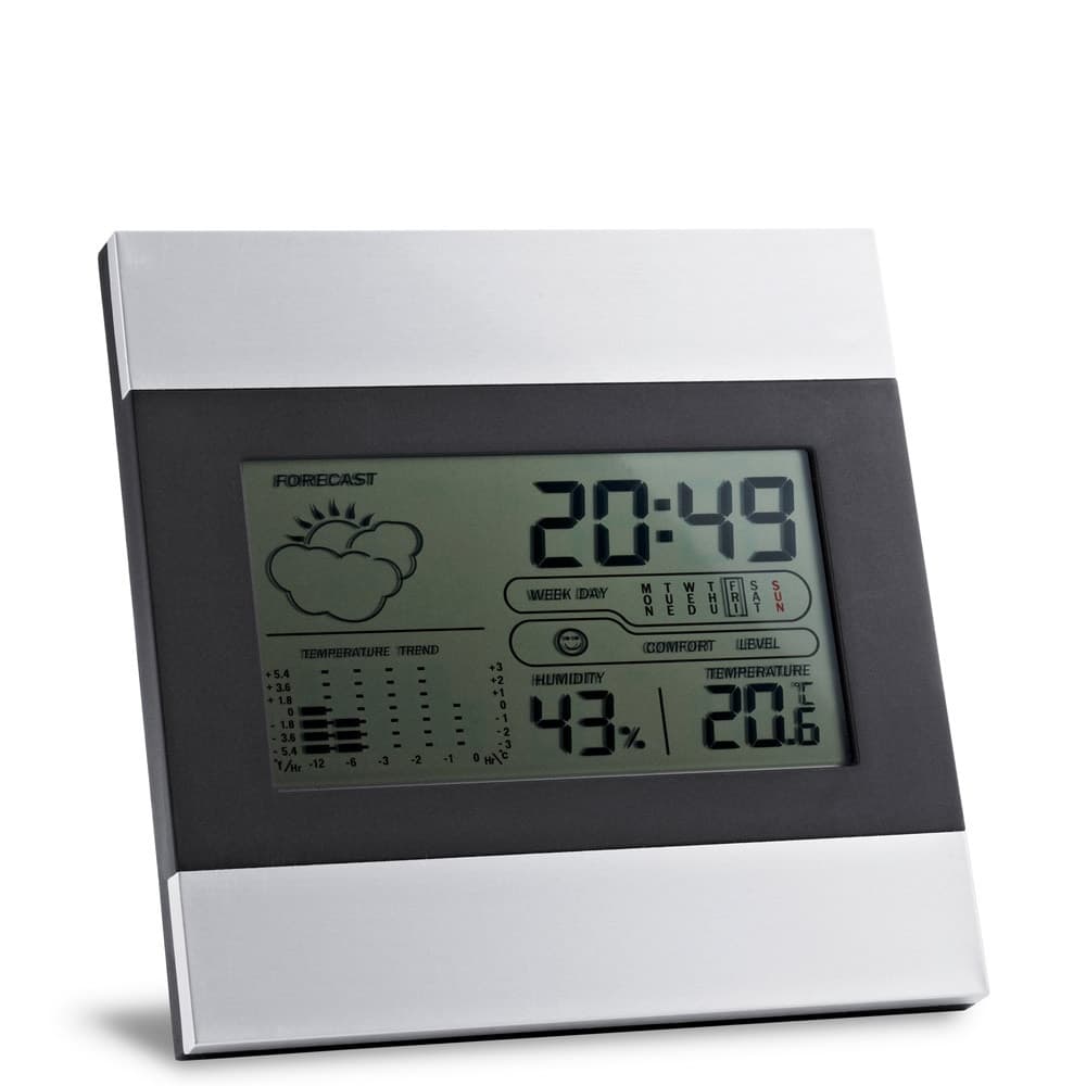 DENE. Stazione meteo da tavolo con schermo LCD in alluminio e ABS