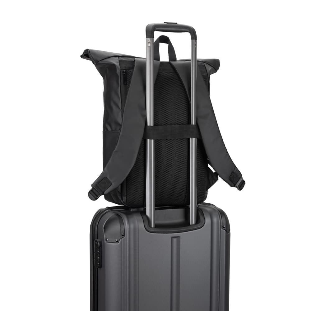 OSASCO BPACK. Zaino con parte superiore arrotolabile e sistema di cerniera che consente di arrotolare la parte superiore per adattarla al volume dello zaino, realizzato in poliestere riciclato 600D - vista 6