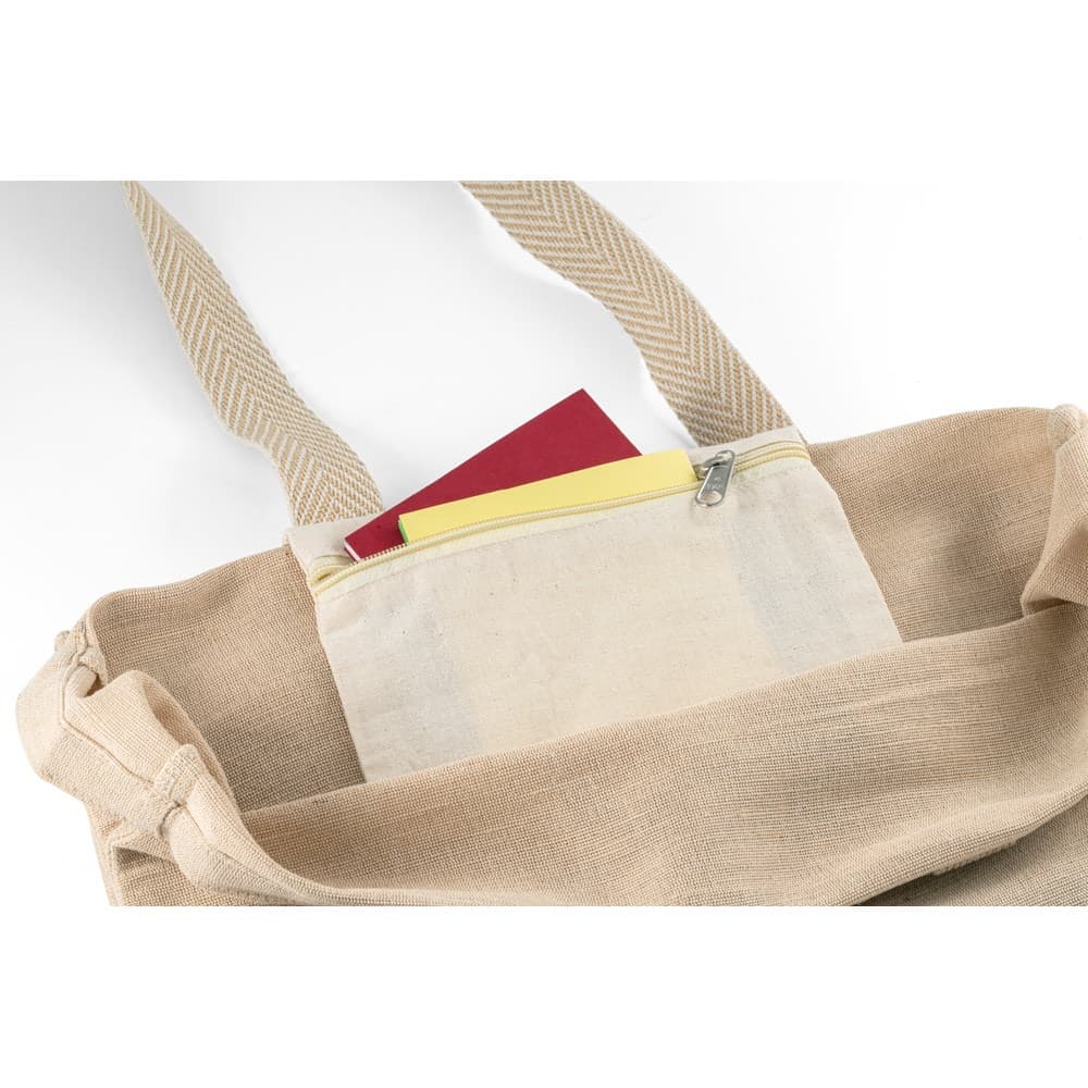 PADOVA. Borsa in juco (275 g/m²) con tasca interna 100% cotone (120 g/m²) - vista 3