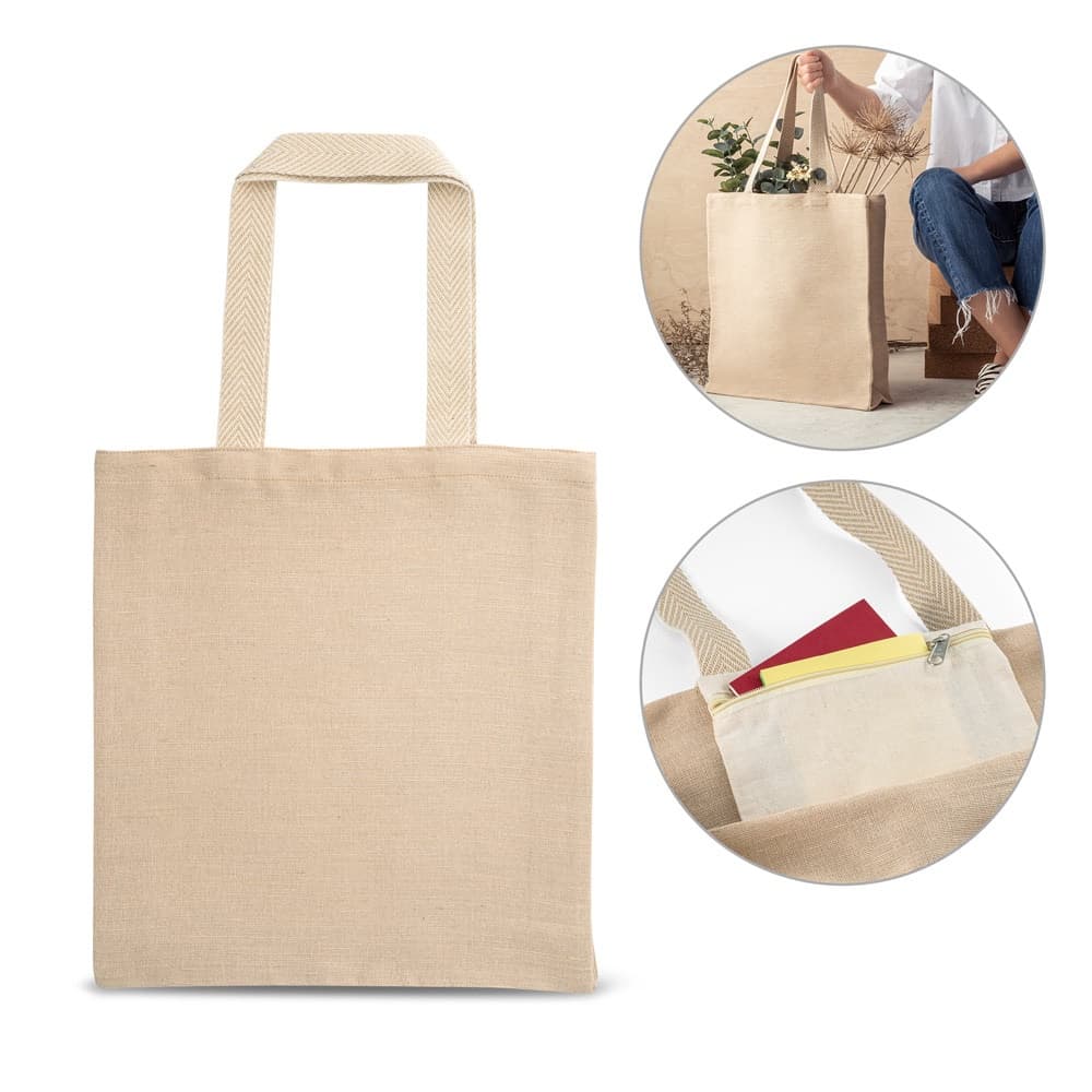 PADOVA. Borsa in juco (275 g/m²) con tasca interna 100% cotone (120 g/m²) - vista 4