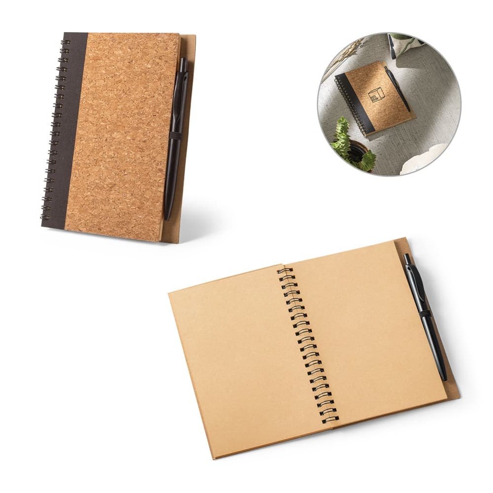 VICENTE. Block notes B6 con penna a sfera in sughero e poliestere riciclato (100% rPET) - vista 5