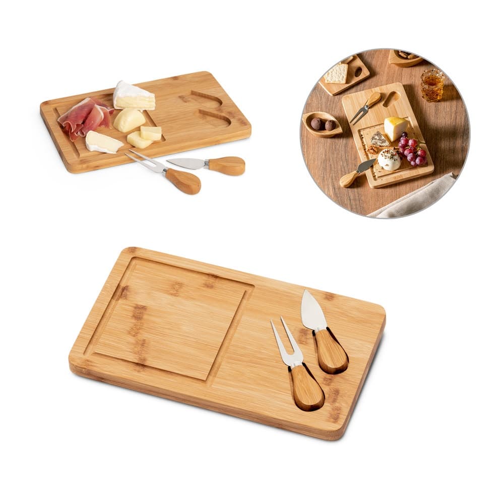 WOODS. Tagliere per formaggi in bambù con due utensili in acciaio inossidabile - vista 4
