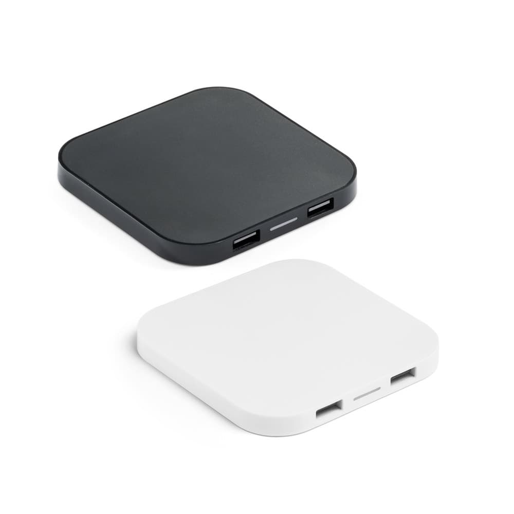 CAROLINE. Caricatore wireless superveloce da 15 W con HUB 2 porte USB-A in ABS riciclato (60% rABS) - vista 2