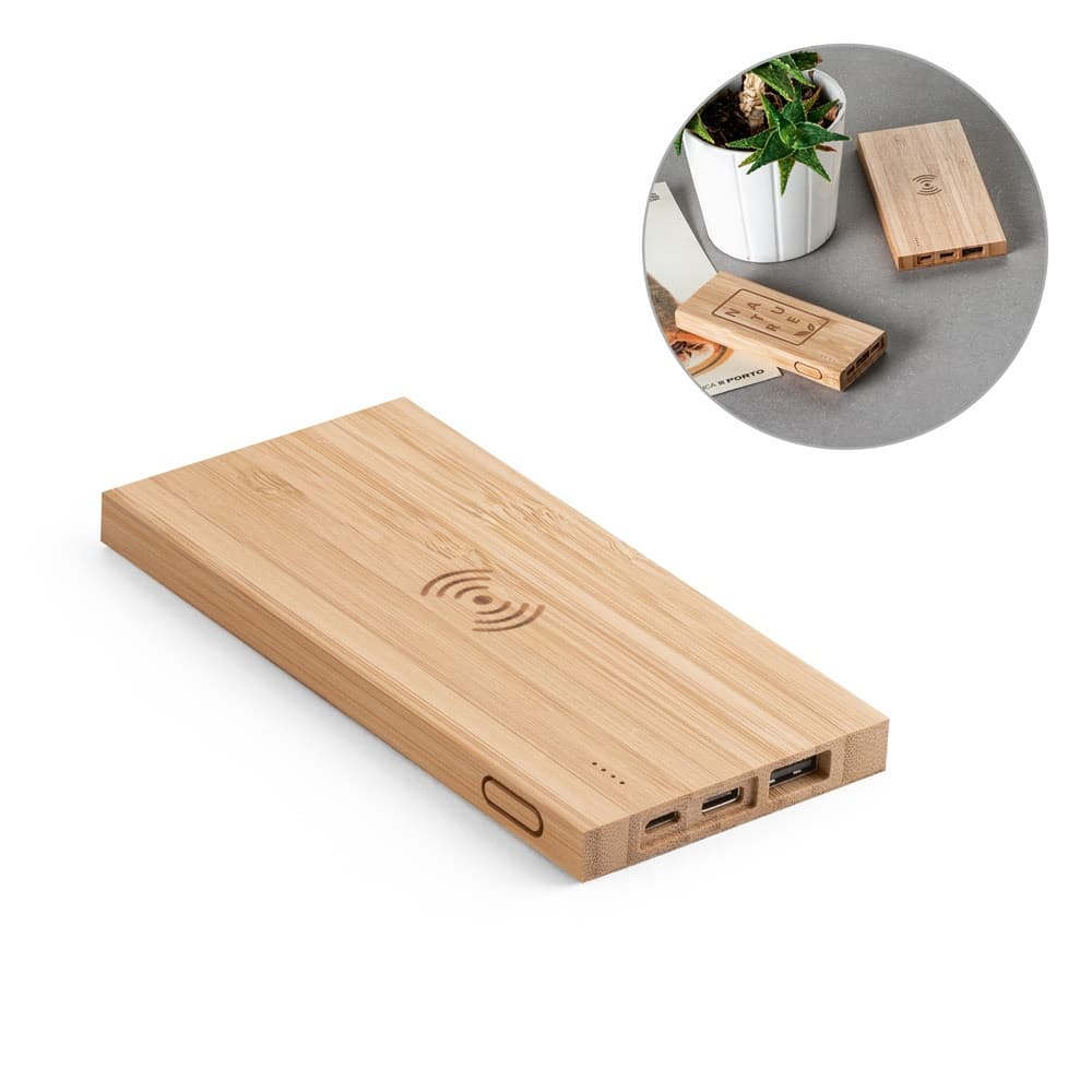 FITCH. Power bank da 5'000 mAh con caricatore wireless da 5W in bambù - vista 3