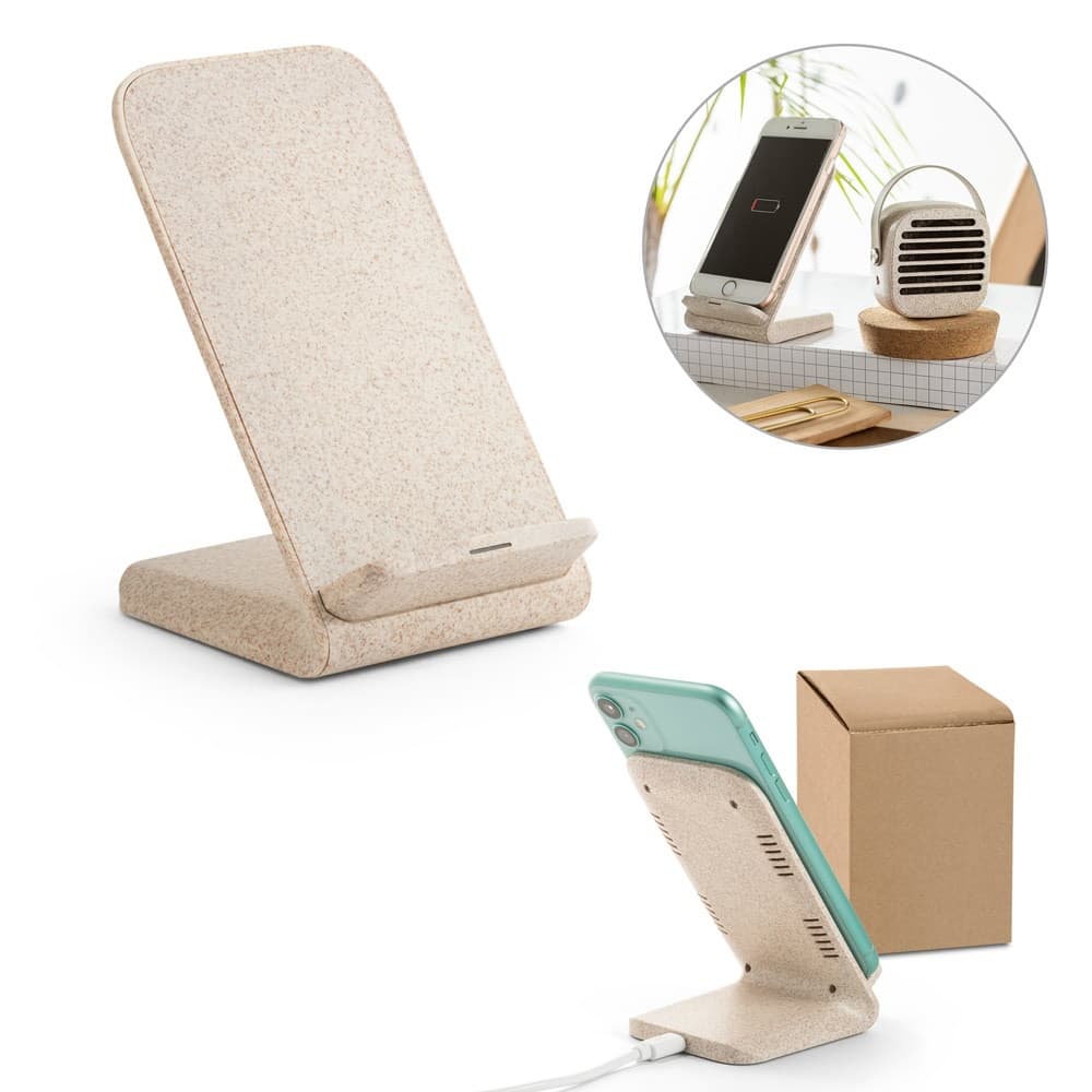ENGLERT. Supporto per smartphone con caricatore wireless veloce da 10W in ABS riciclato (70% rABS) e fibra di paglia - vista 5